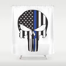 Usa punisher skull american flag u.s. Punisher Skull American Flag Thin Blue Line Shower Curtain By Designgallery Society6