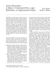 Pdf Sexual Harassment A Matter Of Individual Ethics Legal Definitions Or Organizational Policy
