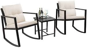 Amazon Com Flamaker 3 Pieces Patio Furniture Set Rocking Wicker Bistro Sets Modern Modern Outdoor Rocking Chairs Patio Rocking Chairs Modern Outdoor Furniture
