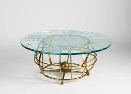 Dainty leaded crystal bowl with etched floral design circling the center, perfect for the table or for in art glass display. Dennis Abbe Unique Round Coffee Table With Etched Glass Top Collection Maison Gerard