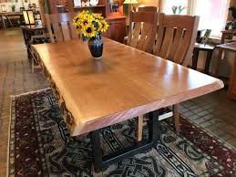 Live Edge Cherry Dining Table Is All About Texture 2 Thick Slabs Are Rough Sawn And Hand Planed Stee Dining Table Cabinetry Design Craftsman Style Furniture