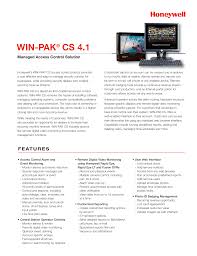 The default passcode when the honeywell t4 pro is partially or fully locked is 1234. Win Pak Cs 4 1 Datasheet Honeywell Systems Manualzz