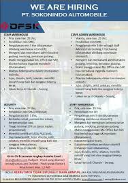 If you meet the requirements above, send your cv via email to email protected with subject Cara Melamar Lowongan Pt Sokonindo Automobile Terbaru Agustus 2018 Serangid