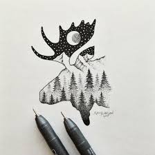 Les Minis Illustrations Noir Et Blanc De Sam Larson Illustration Noire Illustrations D Encre Cerf Dessin