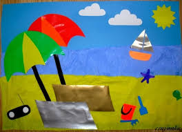 Prace plastyczne - Kolorowe kredki: Wakacyjne wspomnienia - wycinanki z  papieru kolorowego