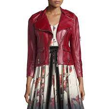 Marc Jacobs Leather Moto Jacket With Sleeve Pocket Clothes Design Fashion Burgundy Leather Jacket