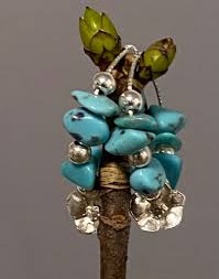 Real Turquoise Beaded Silver Flower Hoop Earrings Boho - Etsy