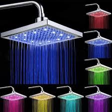 8inch Led Rain Shower Head Flash Light Square Showerhead 7 Colors Changing No Battery Required Shower Heads Led Shower Head Bathroom Shower Heads