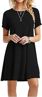 Molerani Women S Short Sleeve Shirt Casual Loose Swing Dress Black Medium At Amazon Women S Clothing Store Short Dresses Casual Loose Dress Casual Women