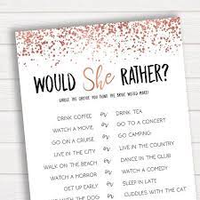 Editable Would She Rather Bridal Shower Games Rose Gold Etsy Rose Gold Bridal Shower Bridal Shower Printables Bridal Shower Games