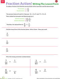 Fraction Action Reducing To Lowest Terms 1 Worksheet Education Com Lowest Terms Fractions Worksheets