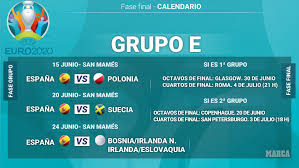 España debutará ante suecia el 14 de junio, el 19 frente a polonia y el 23 ante el ganador de los cruces. Espana Eurocopa 2020 El Camino De Espana En La Eurocopa 2020 Fechas Sedes Y Posibles Rivales Del Grupo E Marca Com