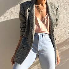 Houndstooth Double Breasted Wool Blazer Fits S L 78champagne Satin Camim L 38 Sold Casual Outfits Fashion Fashion Lookbook
