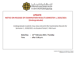 Under this schedule, if a conflict occurs, or a. Notice On Release Of Examination Results Semester 1 2020 2021 Undergraduate
