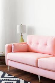 Ikea Hack Karlstad Pink Mid Century Inspired Sofa Makeover Mid Century Modern Furniture Makeover Sofa Makeover Modern Furniture Makeover