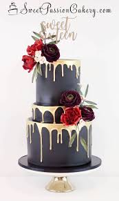 Black And Gold Drip Cake With Flowers Black Gold Drip Sweet 16 Cake With Sugar Flowers Www Sweetpassioncakery Com Sweetpassioncakery Cake Drip Cakes Sweet 16 Cakes