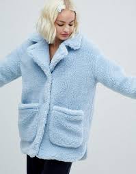 Monki Monki Oversized Teddy Jacket In Light Blue Light Blue Jacket Fuzzy Jacket Outfit Blue Jacket