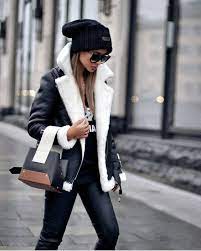 Faux Fur Lined Leather Shearling Moto Jacket Casual Winter Outfits Fashion Jackets For Women