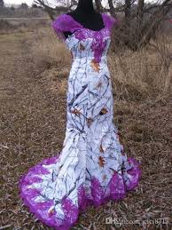 White Camo Wedding Dresses Mermaid Long Bride Gown With Sweep Veil Train Purple Lace Wedding Gown Lace Up Camo Wedding Dress Camo Wedding Dresses Camo Wedding
