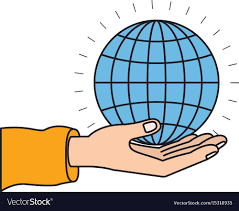 Colorful Silhouette Hand Palm Giving A Globe Chart