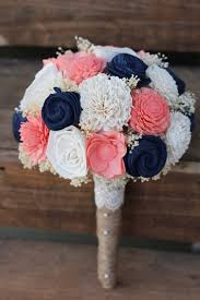 Navy Coral Bouquet Wedding Wedding Flowers Bridal Bouquet Bridesmaid Bouquet Keepsake Coral Bouquet Wedding Small Wedding Bouquets Flower Bouquet Wedding