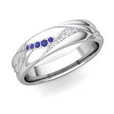 Wave Mens Wedding Band In 14k Gold Diamond Sapphire Ring Mens Wedding Rings Rings For Men Mens Wedding Rings Unique