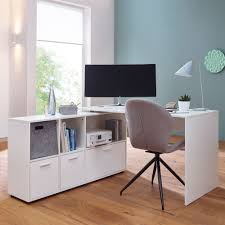 Schreibtischkombination mit regal, schrank und container. Finebuy Schreibtischkombination 136 Cm Weiss Schreibtisch Mit Sideboard Winkelschreibtisch Home Office Tisch Buro Modern