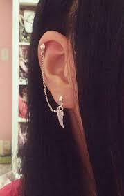 tiny angel wing cartilage chain earring double lobe helix ear cuff jewelry kette ohrringe ohrklemme ohrringe