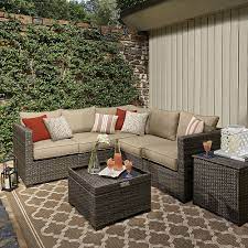 Grand Resort Monterey 5pc Sectional Set Neutral Outdoor Living Patio Furniture Benches Sofas Resort Outdoor Furniture Patio Dining Set Patio Dining