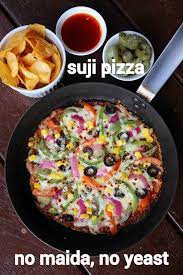 Suji Ka Pizza Recipe On Tawa Rava Pizza Semolina Pizza Sooji Pizza Recipe Spicy Snacks Recipes Chaat Recipe Indian Snack Recipes