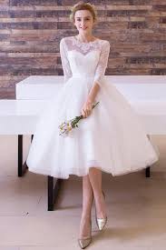 3 4 Sleeves Tea Length Bridal Wedding Dresses Tea Length Wedding Dress Tea Length Wedding Dress Vintage Tulle Wedding Dress