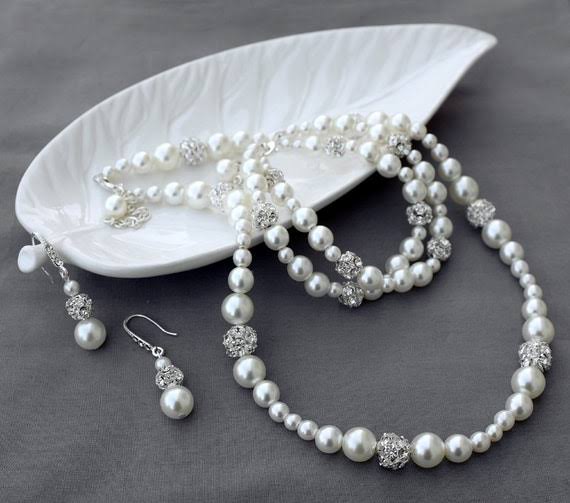 Bridal Pearl Rhinestone Necklace Bracelet Earring Jewelry Set Crystal Wedding Jewelry Set White or Ivory Pearl ST008LX - Etsy