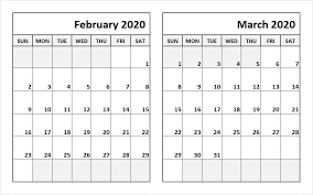 January february march april may june july august september october november. February And March 2020 Calendar Printable Monthly Calendar 12 Month Printable Calendar Calendar Template Calendar Printables 2018 Calendar Template
