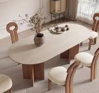 Imported Natural Marble Dining Table - Italian Minimalist Oval Antique  French Retro Style Luxury Stone Dining Table