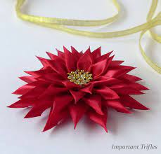 Kanzashi Fabric Flower Hair Clip Poinsettia Flower Headband Poinsettia Har Clip Red Christmas Headband Fabric Flowers Winter Ornaments Shabby Chic Flowers