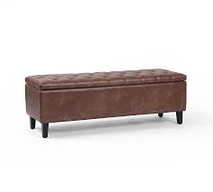 Jay Tufted Leather Storage Bench Pottery Barn Homcom bedroom storage bench pu leather seat ottoman hallway white.