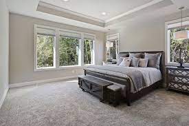 Master Bedroom With Painted White Crown Molding In Tray Ceiling And Pendant Lighting Above The Nightst Master Bedroom Ceiling Ideas Master Bedroom Ceiling Home