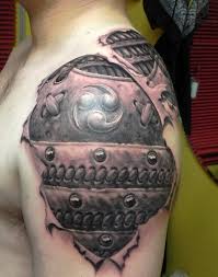 These are usually large pieces that cover most of the shoulder and sometimes ajoining parts of the body, including the arm, chest, neck, and back. 3d Samurai Armor Tattoo On Shoulder