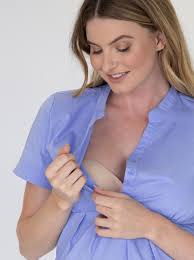 Blue Short Sleeve Maternity & Nursing Work Blouse