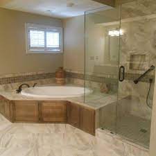 Totally Renovated This Master Bathroom Installed A Drop In Corner Soaking Tub And Extended The Deck Of The Tub Bathtub Remodel Tub Remodel Corner Soaking Tub