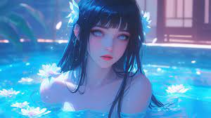 Fond décran 4K HD: Hinata Hyuga dans un Bain Floral au Spa Chinois