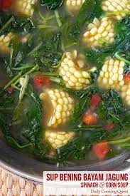 Sup Bening Bayam Jagung Spinach And Corn Soup Recipe Sweet Corn Soup Cuisine Recipes Corn Soup