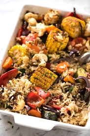 Oven Baked Rice And Vegetables One Pan Recipe Roasted Vegetables Oven Recipes Healthy Recipes
