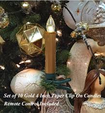 Gold Clip On Christmas Tree Taper Candles Battery Operated Set Of 10 Remote Control