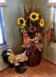 Milk Can Sunflowers Wheat Rooster Burlap Bow Rustic Country Decor Rooster Decor Milk Can Decor Sunflower Kitchen Decor