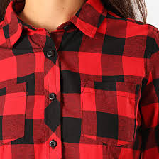 Manches longues terminées par poignet boutonné. Urban Classics Chemise Manches Longues Femme Tb1280 Carreaux Rouge Noir Laboutiqueofficielle Com