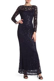 Marina Sequin Lace Long Sleeve Gown Nordstrom Rack Long Sleeve Lace Gown Evening Dresses With Sleeves Long Sleeve Gown