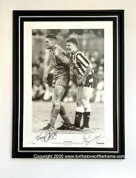Vinnie jones & paul gascoigne. Paul Gascoigne Vinnie Jones Large Dual Signed Luxury Framed Football Soccer Iconic Photo Display Coa
