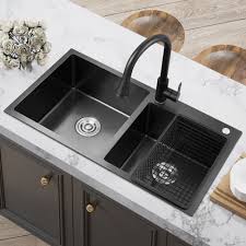 Shop stainless steel farmhouse & apron kitchen sinks. Black Stainless Steel Kitchen Sink Double Bowl Vegetable Washing Sink Black Titanium Technology Hm8045