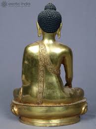 9" Sitting Shakyamuni Buddha Idol | Copper Statue Gilded with Gold from Nepal | Exotic India Art